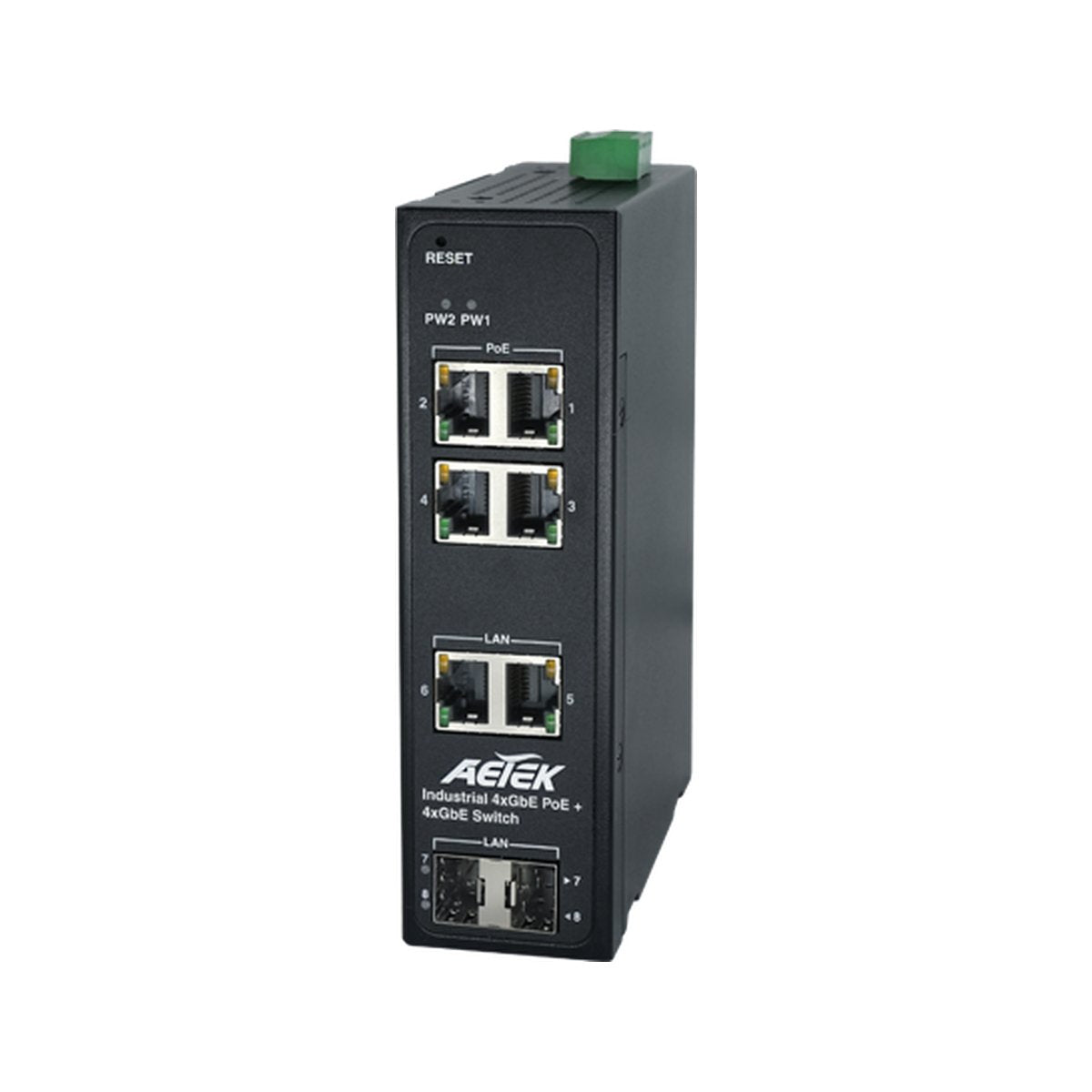 AETEK 4 Port Gigabit Industrial PoE Switch, 2x SFP, 2x RJ45,