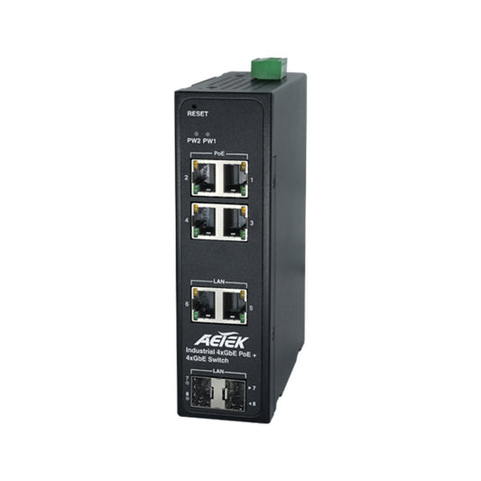 AETEK 4 Port Gigabit Industrial PoE Switch, 2x SFP, 2x RJ45,